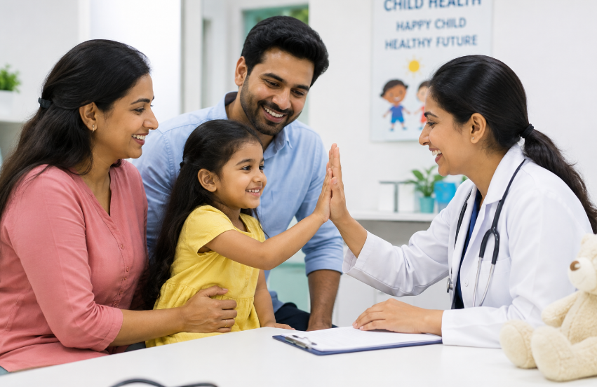 Child receiving pediatric care